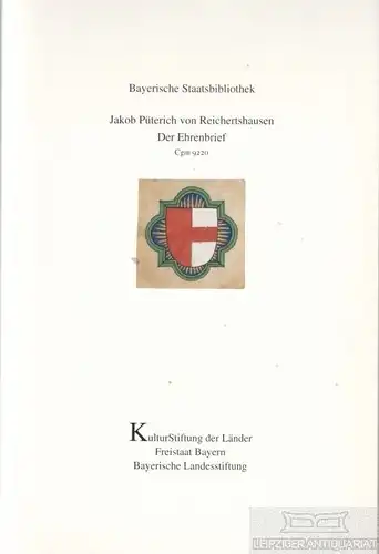 Buch: Jakob Püterich von Reichertshausen, Grubmüller, Klaus / Montag, Ulrich