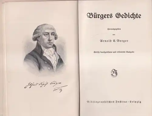 Buch: Bürgers Gedichte. Arnold E. Berger, Bibliographisches Institut, Fraktur