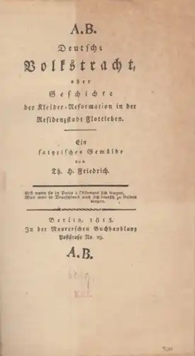 Buch: Deutsche Volkstracht, Friedrich, Th. H. 1815, Graphische Kunstanstalt