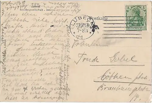 AK Lübeck. Schiffergesellschaft. Inneres. ca. 1907, Postkarte. Ca. 1907