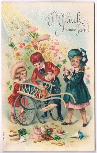 AK Viel Glück im neuen Jahr! Postkarte, ca. 1910, gebraucht, gut, gelaufen
