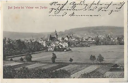 AK Bad Berka bei Weimar von Norden. ca. 1916, Postkarte. Serien Nr, ca. 1916