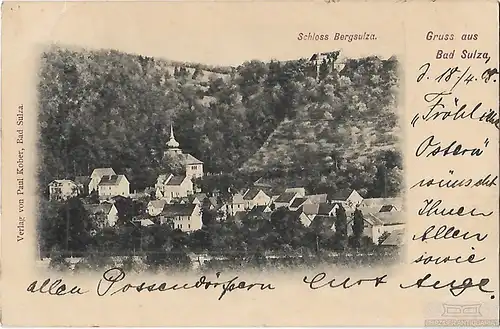 AK Gruss aus Bad Sulza. Schloss Bergsulza. ca. 1903, Postkarte. Ca. 1903