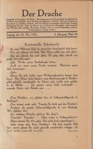 Der Drache. Heft 34-52 2. Jahrgang + Heft 10 / 3. Jahrgang, Reimann, Hans. 1921