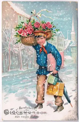 AK Herzlichen Glückwunsch zum neuen Jahr! Postkarte, ca. 1911, gebraucht, gut