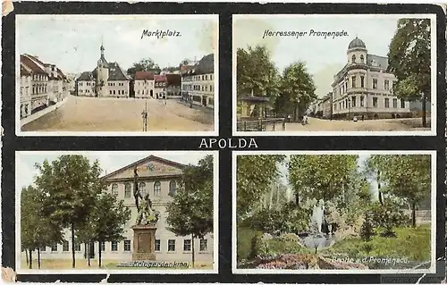 AK Apolda. Marktplatz. Kriegerdenkmal. ca. 1909, Postkarte. Ca. 1909