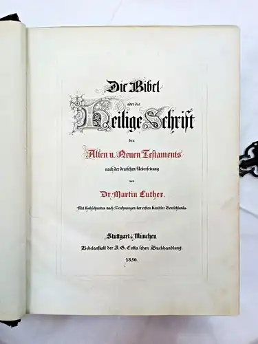 Buch: Die Bibel, Luther, Martin. 1850, Bibelanstalt der Cotta'schen Buchhandlung