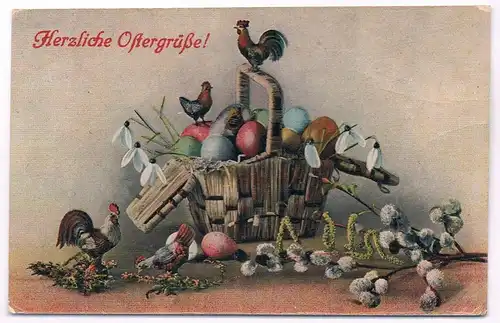 AK Herzliche Ostergrüße! Postkarte, ca. 1919, Osterkarte, gebraucht, gut