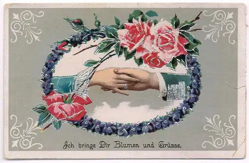 AK Ich bringe dir Blumen und Grüsse. Postkarte, ungelaufen, gebraucht, gut