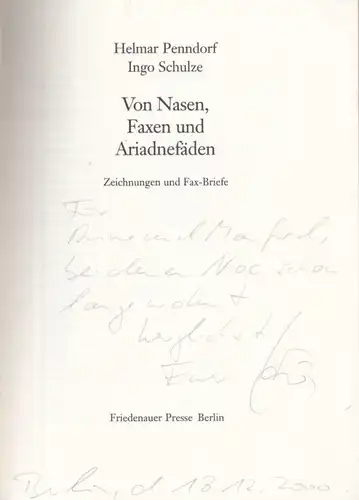 Buch: Von Nasen, Faxen und Ariadnefäden, Penndorf, Helmar / Schulze, Ingo. 2000