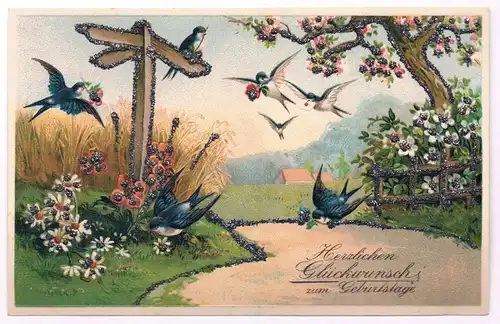 AK Herzlichen Glückwunsch zum Geburtstage, Postkarte, ca. 1914, gebraucht, gut