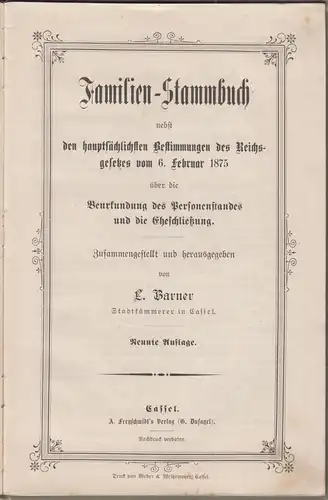 Buch: Familien-Stammbuch, Barner, L., 1898, A. Freyschmidt's Verlag, Hemmerich