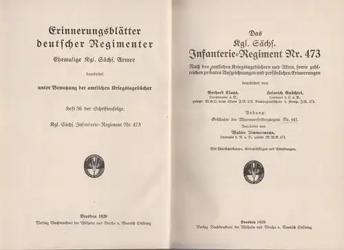 Buch: Das Kgl. Sächs. Infanterie-Regiment Nr. 473. 1929, Baensch Stiftung