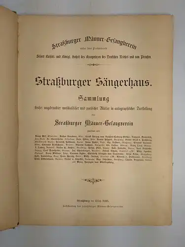 Buch: Straßburger Sängerhaus, 1886, Straßburger Männer-Gesangverein, Musik Noten