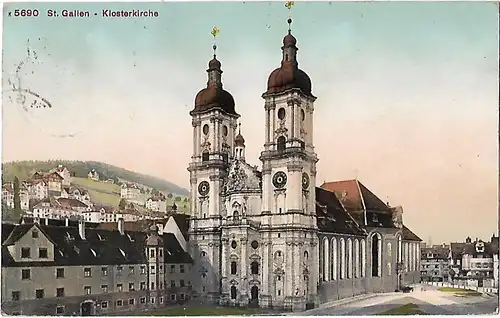 AK St. Gallen. Klosterkirche. ca. 1913, Postkarte. Serien Nr, ca. 1913