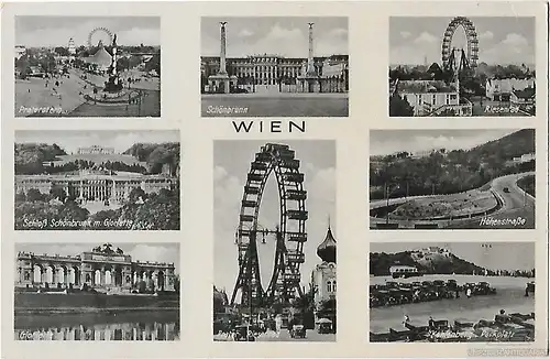 AK Wien. Praterstern. Schönnbrunn. Riesenrad. Gloriette. ca. 1906, Postkarte