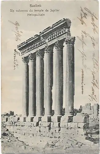 AK Baalbek. Six colonnes du temple de Jupiter. Heliopolitain. ca... Postkarte