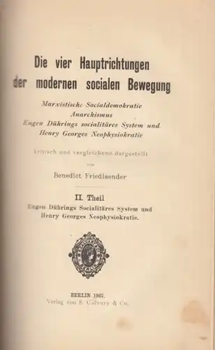 Buch: Die vier Hauptrichtungen der modernen socialen Bewegung, Friedlaender