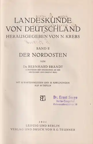 Buch: Landeskunde von Deutschland Band 2 Der Nordosten, B. Brandt, signiert