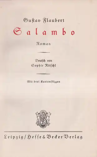 Buch: Salmbo, Roman, Gustav Flaubert, Hesse & Becker Verlag, gebraucht, gut