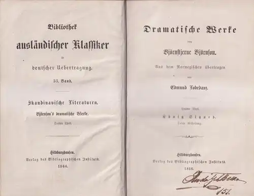 Buch: Dramatische Werke, Dritter Theil - König Sigurd. B. Björnson, 1866