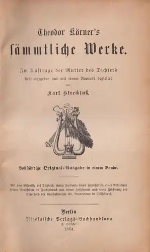 Buch: Theodor Körne's sämmtliche Werke, 1884, Nicolaische Verlag-Buchhandlung