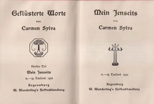 Buch: Geflüsterte Worte 4+5 - Frageland, Jenseits, Carmen Sylva, 1922, 2 in 1