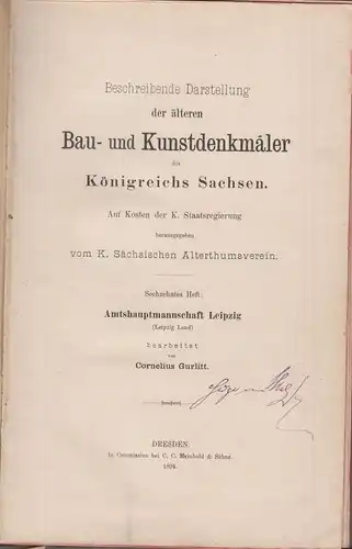 Buch: Bau- und Kunstdenkmäler, 16. Heft, Leipzig, 1994, Cornelius Gurlitt