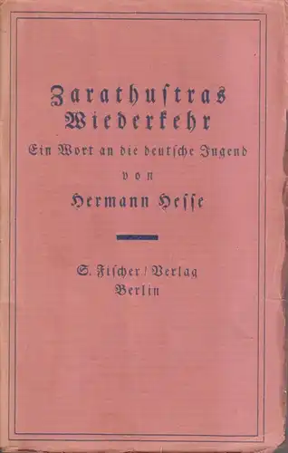 Buch: Zarathustras Wiederkehr. Hermann Hesse, 1921, S. Fischer Verlag