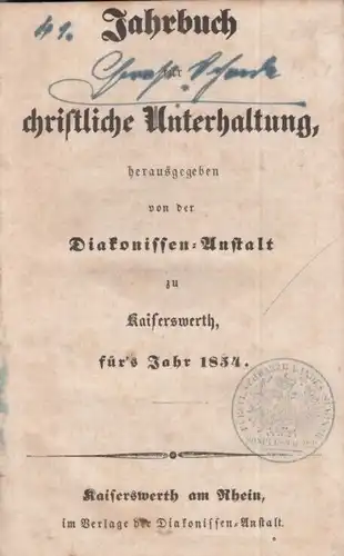 Buch: Jahrbuch für christliche Unterhaltung für's Jahr 1854. 1854