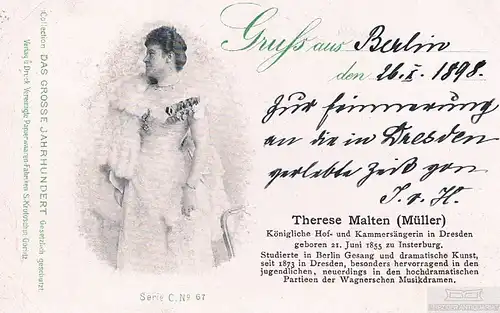 AK Therese Malten (Müller). ca. 1898, Postkarte. Serie C. No. 67, 1889
