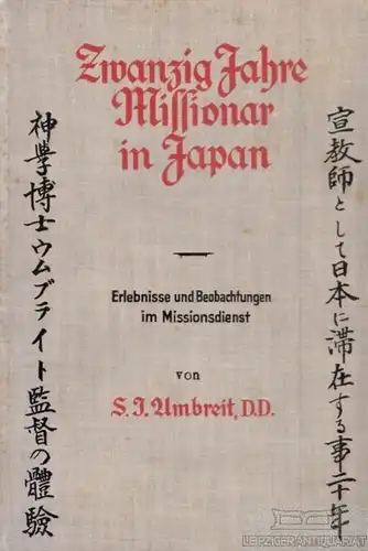 Buch: Zwanzig Jahre Missionar in Japan, Umbreit, Samuel John. 1929