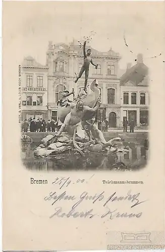 AK Bremen. Teichmannsbrunnen. ca. 1900, Postkarte. Ca. 1900, gebraucht, gut