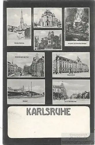 AK Karlsruhe. Hauptpostamt.Kriegerdenkmal. ca. 1913, Postkarte. Ca. 1913