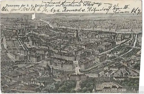 AK Panorama der k.k. Reichs-Haupt-und Residenzstadt Wien. ca. 1908, Postkarte