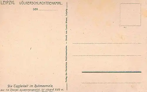 AK Leipzig. Völkerschlachtdenkmal. Die Tapferkeit im Ruhmesmale, Postkarte