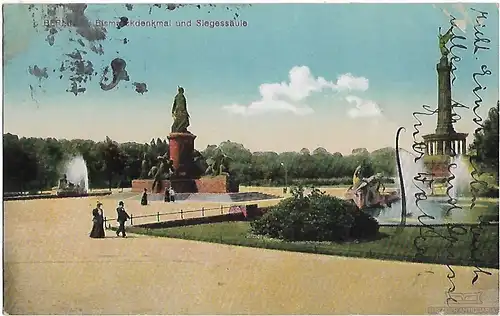 AK Berlin. Bismarckdenkmal und Siegessäule. ca. 1919, Postkarte. Ca. 1919