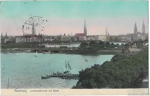 AK Hamburg. Lombardsbrücke mit Stadt. ca. 1908, Postkarte. Serien Nr, ca. 1908