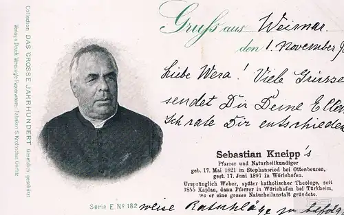 AK Sebastian Kneipp. ca. 1898, Postkarte. Serie E No. 182, 1898, gebraucht, gut