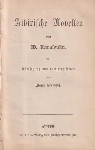 Buch: Sibirische Novellen / Das Meer / Der Blinde Muiker. Korolenko, Reclam