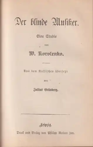 Buch: Sibirische Novellen / Das Meer / Der Blinde Muiker. Korolenko, Reclam