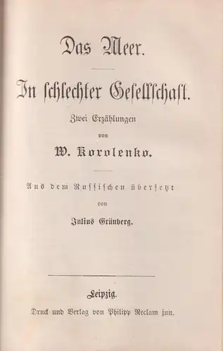 Buch: Sibirische Novellen / Das Meer / Der Blinde Muiker. Korolenko, Reclam