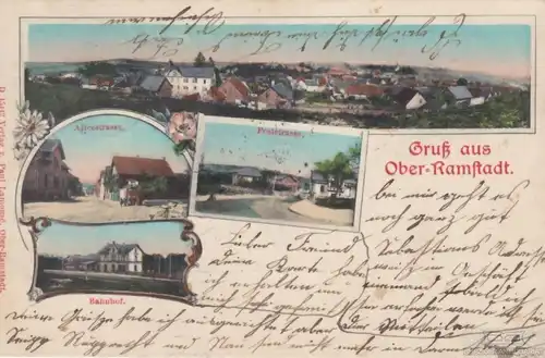 AK Gruss aus Ober-Ramstadt.Alicestrasse. Poststrasse. ca. 1905, Postkarte