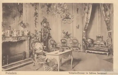AK Potsdam. Voltaire-Zimmer im Schloss Sanssouci. ca. 1912, Postkarte. Ca. 1912