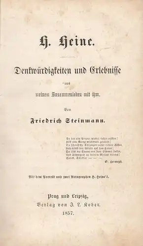 Buch: H. Heine - Denkwürdigkeiten und Erlebnisse aus meinem... Steinmann. 1857