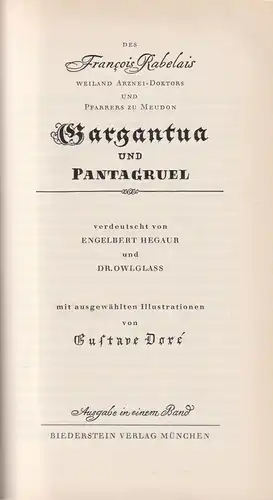 Buch: Gargantua und Pantagruel. Rabelais, Francois, 1963, Biederstein, Lederband