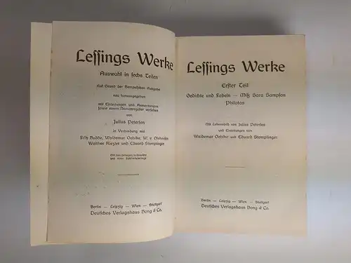 Buch: Werke, 6 Teile in 3 Bänden. Gotthold Ephraim Lessing, Bong & Co.