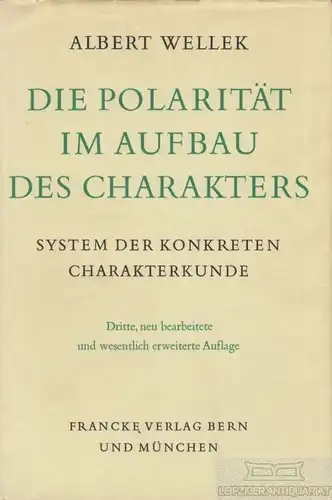 Buch: Die Polarität im Aufbau des Charakters, Wellek, Albert. 1966