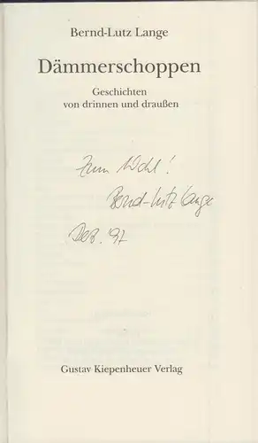 Buch: Dämmerschoppen, Lange, Bernd-Lutz, 1997, Kiepenheuer, Leipzig, signiert
