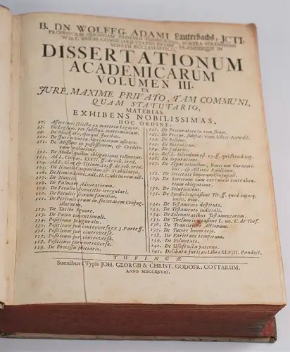 Buch: Dissertationum Academicarum Volumen III, Lauterbach, Wolfgang Adam. 1728